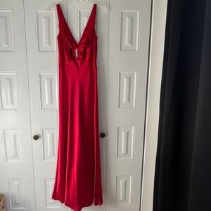 Betsy & Adam Red V-neck Gown